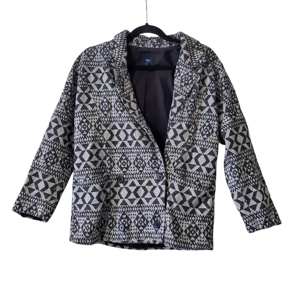 Gap Aztec Knit Double Breasted Grey Longline Cotton Blazer S - Picture 2 of 6
